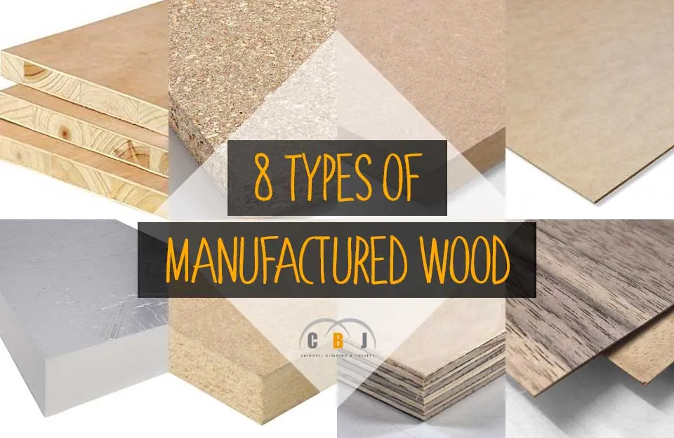 Close-up view of a particleboard edge showing the texture of manufactured wood.