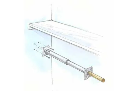 Hands installing a center support bracket to reinforce a wooden closet rod.