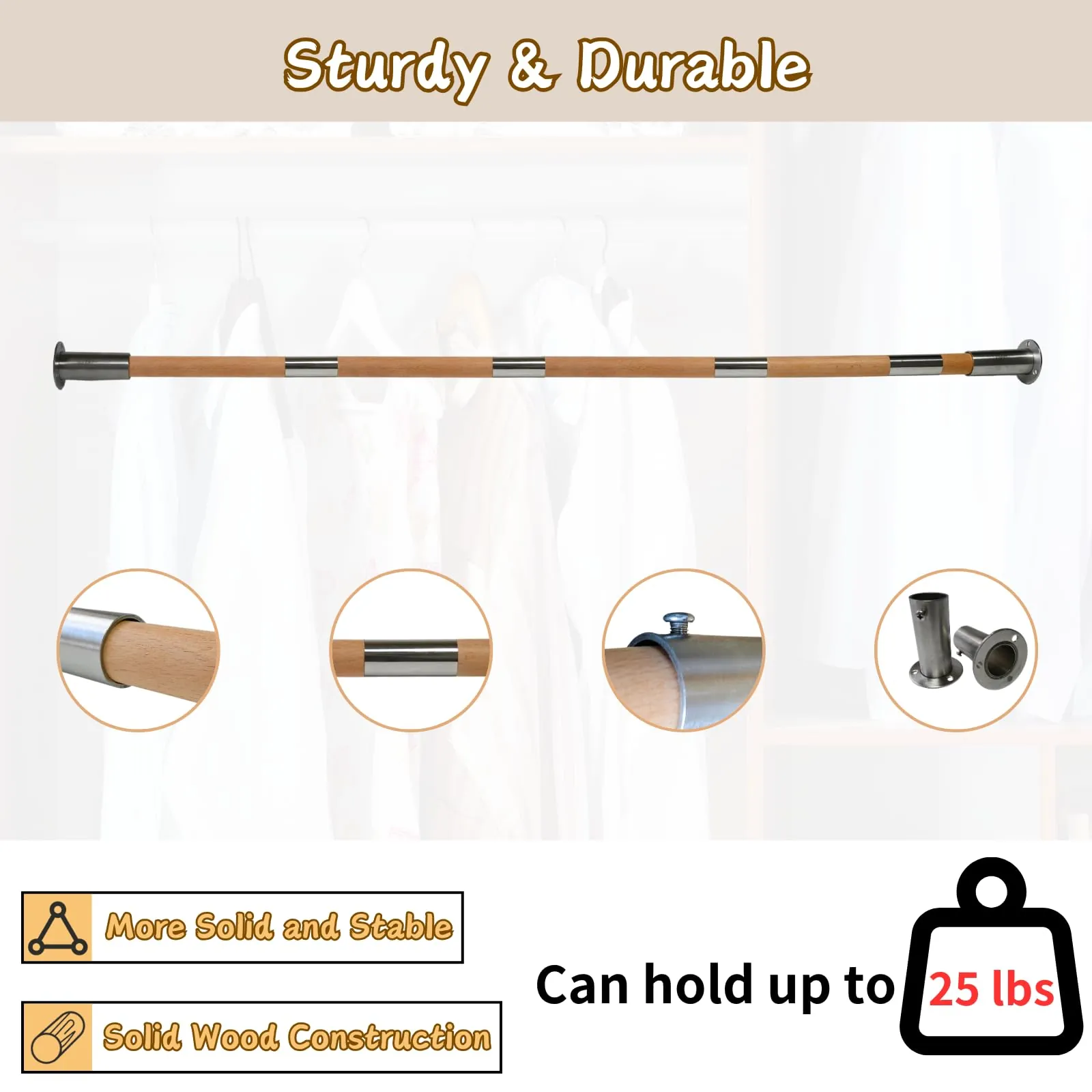 A steel closet rod compared to a wooden closet rod on a workbench.