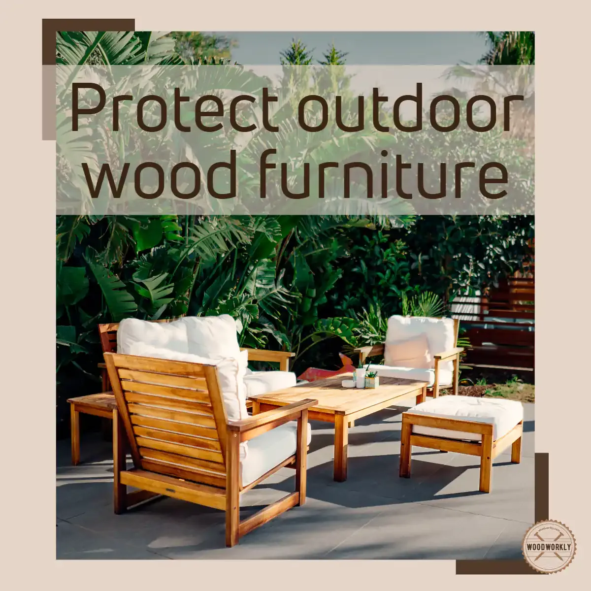 Testing for rot in outdoor wood furniture using a screwdriver.