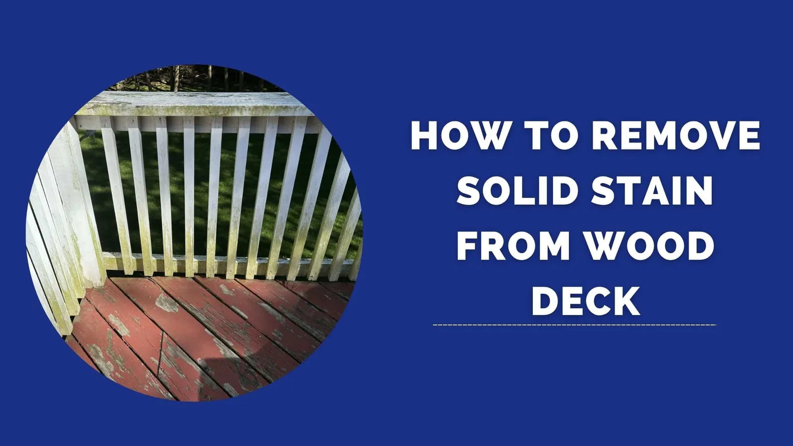 Various tools for removing solid wood stain arranged neatly on a wooden deck.